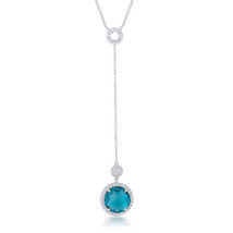 Lori 10.9ct Aqua CZ Rhodium Classic Drop Lariat Necklace - $45.49