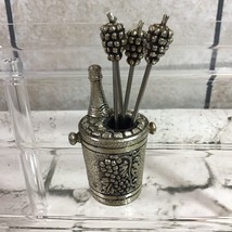 Vintage 1970’s Silver Plated Olive Cocktail Fork Set Wine Bucket Grapes RARE - $49.49