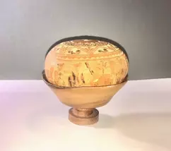 Hand Carved Peruvian  Gourd Vessel In A Hand Turned Hard Wood Stand - $45.00