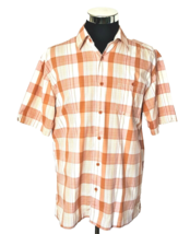 Cubavera Shirt Men&#39;s Large Button Front Orange Beige Plaid Short Sleeves Casual - £14.94 GBP