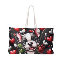 Weekender Bag, Cute Dog, Boston Terrer with red and white hearts - £39.69 GBP