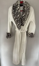 Adrienne Landau Faux Fur Collar Trim Plush Robe White Black XS/Small Elegant - £22.51 GBP
