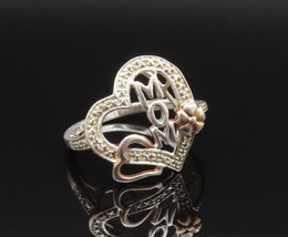 925 Sterling Silver - Vintage Two Tone MOM Floral Love Heart Ring Sz 9 - RG25470 - £26.13 GBP