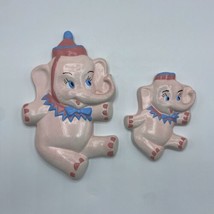 Vintage Circus Elephants Wall Decor Chalkware Set Baby Nursery 60’s Pink... - $23.38
