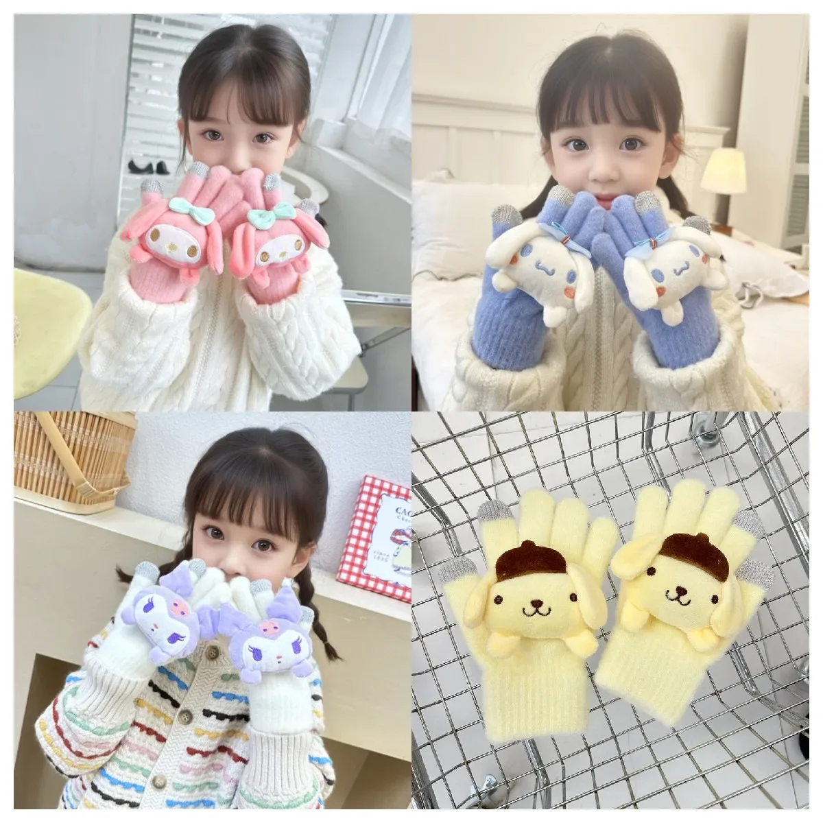Sanrio Kuromi Melody Children Kids Gloves Cinnamoroll Pochacco Thicken Warm - £10.80 GBP