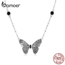 Silver Vintage Dark Gem Big Butterfly Necklace for Women 925 Silver Jewelry Ball - £23.51 GBP