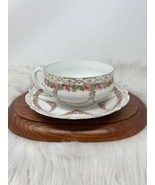 Antique MZ AUSTRIA Teacup And Saucer Pink Floral Ribboned Set 1884-1909 - $850.13 MXN