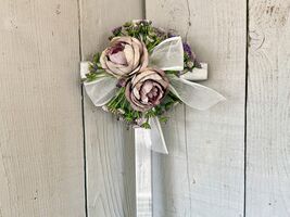 Hand-Painted Pine Cemetery Cross: Floral Periwinkle Grave Decoration - $25.00