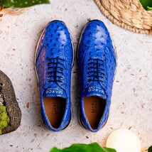 Hand painted genuine ostrich quill Sneaker Shoes Scanno Electric Blue image 14