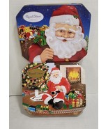 Lot 2 Christmas Tin Containers Santa Russell Stover Hinged Lid 10 Inch Long - $19.07 CAD