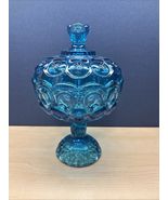 Vintage LE Smith Moon &amp; Stars Covered Compote 10" Blue Iridium Glass Lid... - $99.00