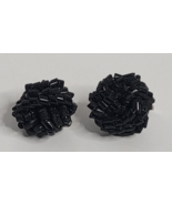 Vintage Swirl Knot Rose Black Beaded Clip On Earrings Jewelry - $9.99