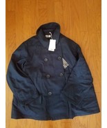 Uniqlo Life Wear Women Navy Blue Double Breasted Peacoat Coat Down L - NEW - $135.38 CAD