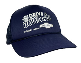 Vintage Bowman Chevrolet Hat Cap Snap Back Blue Mesh Trucker Hebron Cobra Caps - £15.63 GBP