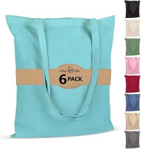6 Pack Reusable Grocery Bags 15 x16 with 27 long Handle Aqua Color 100 Cotton To - £25.98 GBP