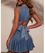 Sleeveless Cutout Back Bow Tie Denim Dress - €51,43 EUR