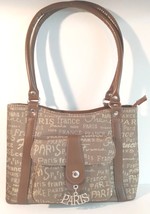Paris France brown Logo material tote handbag purse travel souvenir silver - $8.57