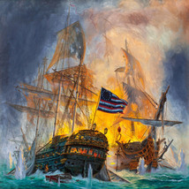 Giclee Oil Painting Burning ship at sea HD - £9.74 GBP+