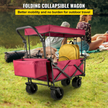 Extra Large Collapsible Garden Cart, Folding Wagon w/ Canopy, Rear Storage, Red - £99.18 GBP