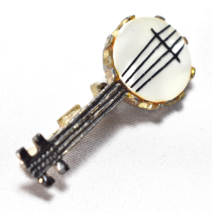 Vintage Mother of Pearl Banjo Gold Tone Brooch Pin Jewelry 1.5&quot; - £16.87 GBP