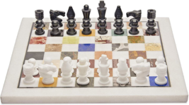 Handicraft Marble ChessSet Board With Black &amp; White Stone Chesspieces Adult Gift - £315.81 GBP