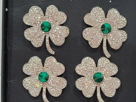 St. Patrick&#39;s Storehouse Rhinestone 4 Leaf Clover Shamrock Napkin Rings  - £26.30 GBP