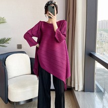 Women Pleated T Shirt Tel Designer Round Collar Seven Sleeve Loose Casual Style  - £122.55 GBP