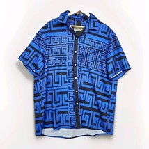 Royaura Men’s Hawaiian Shirt Size XXL Blue Black Geometric Pattern - $12.45