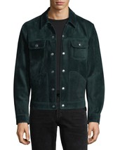 Green Button Jacket Designer Lambskin Motorcycle Handmade Suede 100%Leat... - $168.30+