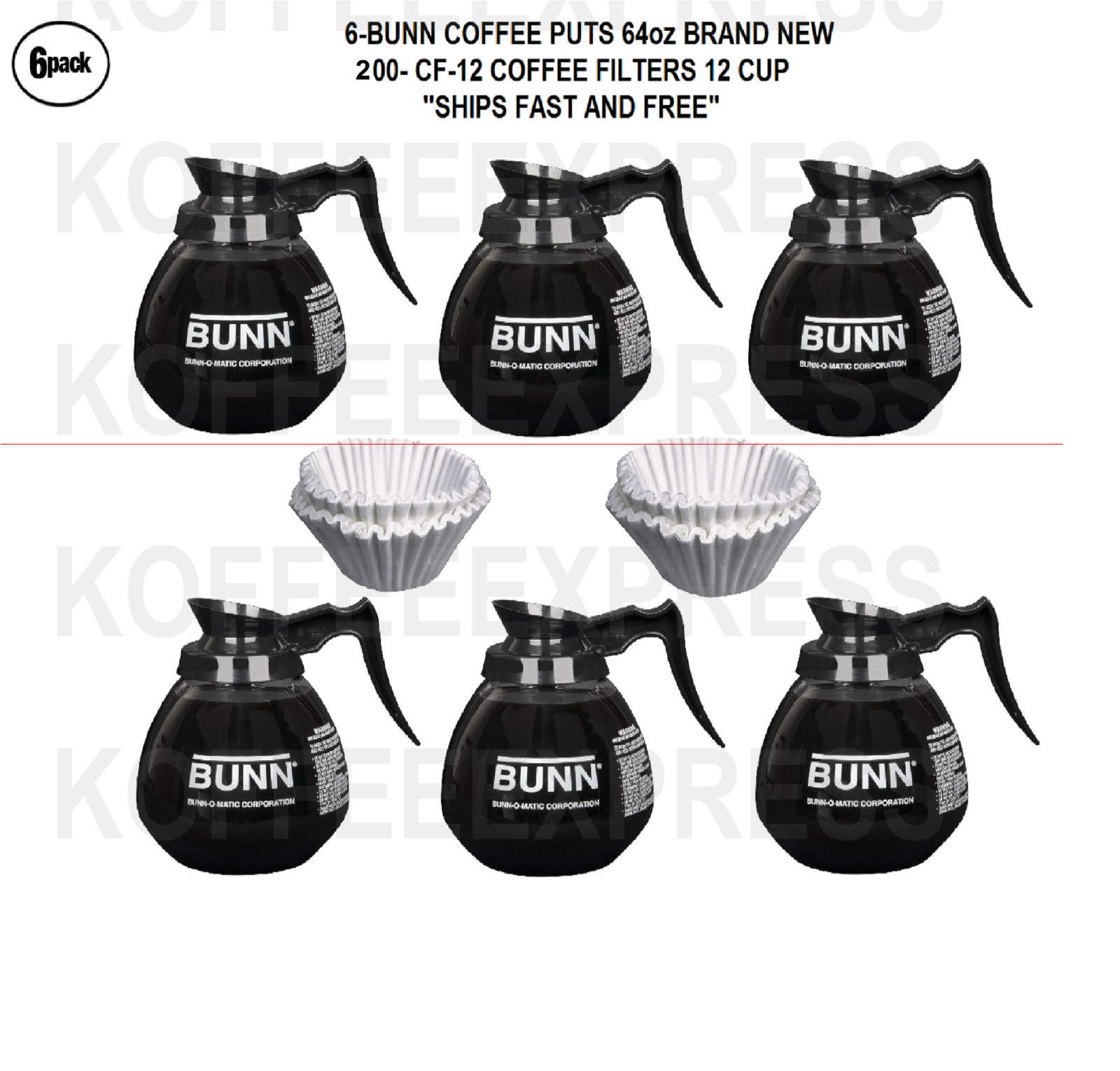 Bunn Coffee Pots 64oz 6 Decanters Total Regular & 200 Free CF12 Filters - $112.00