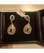 Tanzanite &amp; Diamonds Drop Earrings 14k Solid White Gold Post &amp; Clip Clou... - $102,519.81 MXN