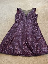 BCBGMaxazria Mini Sheath Sparkle Dress Illusion Plunge Neck Dark Purple ... - £51.00 GBP