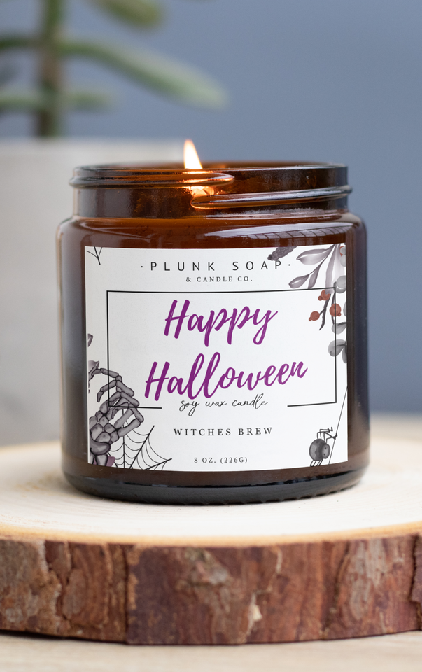 Happy Halloween themed soy candles 8 oz - £15.73 GBP