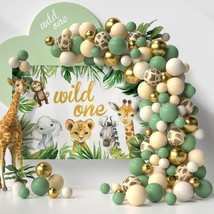 Sage Green Balloon Garland With Backdrop 59*40 Inch, 5 In 1 Color Safari Jungle  - £28.15 GBP