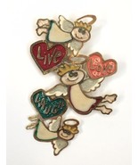 Vintage Brooch Angels Live Laugh Love Colorful kitsch Enamel Pin - £9.44 GBP