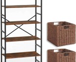 Vagusicc 6-Tier Bookcase With Two Storage Baskets, Tall Bookcase Shelf S... - $129.92