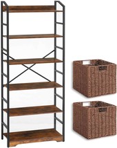 Vagusicc 6-Tier Bookcase With Two Storage Baskets, Tall Bookcase Shelf Storage - £101.63 GBP