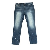 New York &amp; Co Soho Skinny Jeans Size 16 Blue Womens Denim Eyelet Leg Holes 35X30 - £15.52 GBP