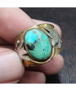 Silver Inlay brass Ring With Arizona Turquoise Center Stone Gold Plated ... - $1,859.57 MXN