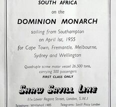 Dominion Monarch Cruise Ship 1955 Advertisement UK Import Shaw Savill Li... - $28.01 CAD