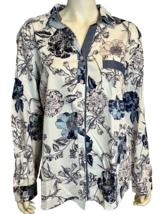 NWT Chico&#39;s Blue and Pink Floral Blouse Long Sleeve Size XL - £30.32 GBP
