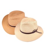 Mens Tan Safari Hat Vented Woven Paper Straw Outback S-XL Unisex Faux Le... - £23.88 GBP