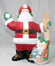 Santa Ceramic Statue Throwing Snowball with Skis and Bag of Toys 9&quot; - £14.94 GBP