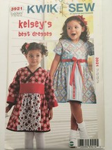 Kwik Sew 3921 Girls Kelseys Best Dress Toddler Sz 1 2 3 4 Lapped Front UC Easy - $8.99