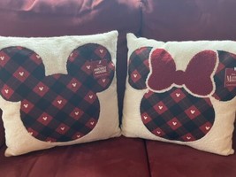 Disney Christmas Mikey &amp; Minnie Mouse Holiday Throw Pillows Plaid New w/ Tags - £37.38 GBP