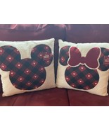 Disney Christmas Mikey &amp; Minnie Mouse Holiday Throw Pillows Plaid New w/... - £31.76 GBP