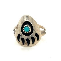 Vintage Sterling Handmade Native American Shadow Box Bear Paw Turquoise Ring 5 - £28.07 GBP