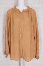 ESQUALO Shirt Button Down Textured Lantern Sleeve Smocked Cuff Camel NWT... - $89.09
