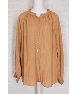 ESQUALO Shirt Button Down Textured Lantern Sleeve Smocked Cuff Camel NWT... - £70.10 GBP