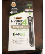 New Bic Flex 4 Sensitive Hybrid Titanium Men&#39;s Razor 1 Handle + 4 Cartri... - $182.70 MXN